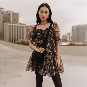 NWT! Bohme Jackee Floral Mini Dress in Black | size medium